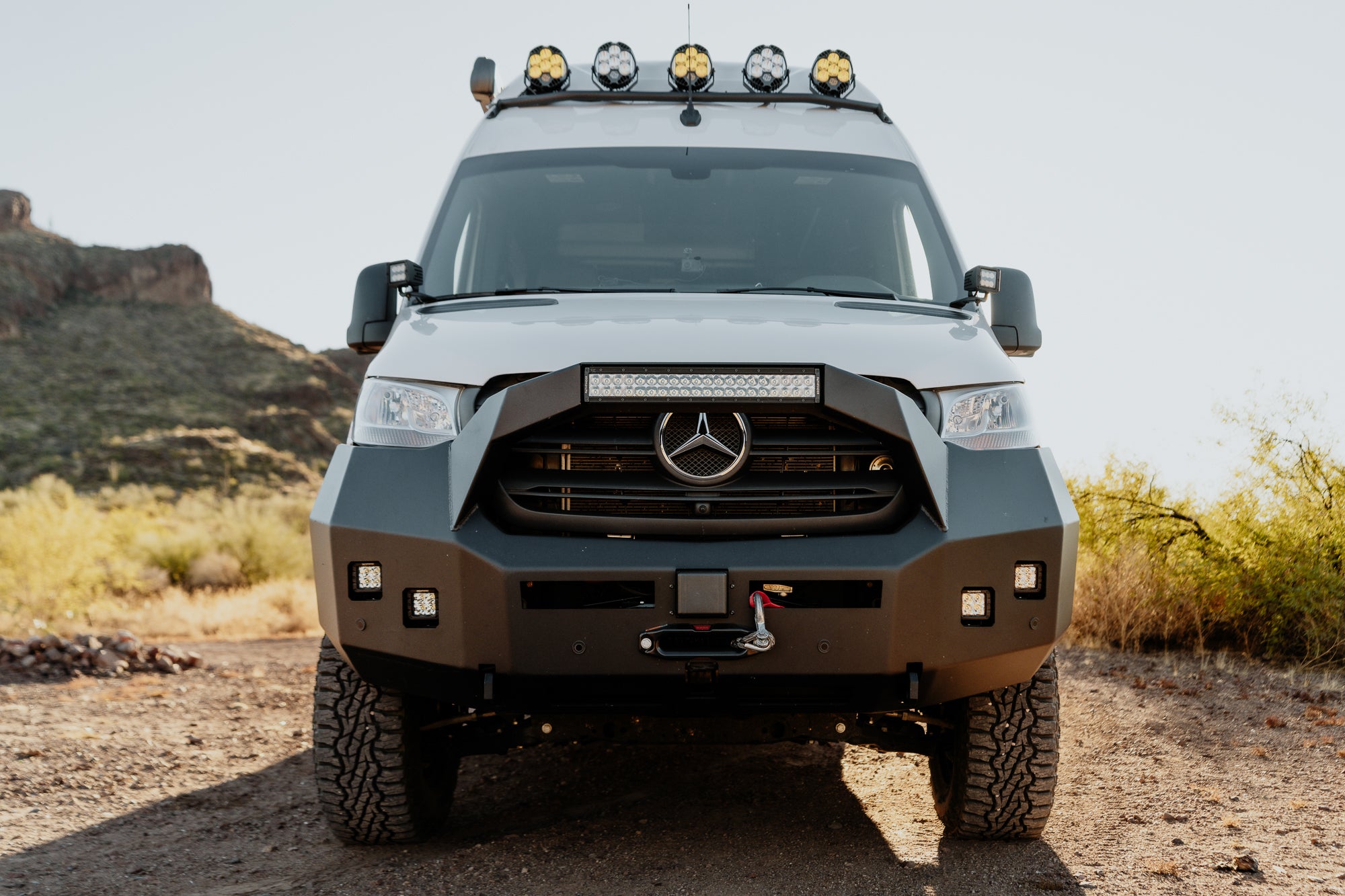 Front end of an Overland Sprinter Adventure Van