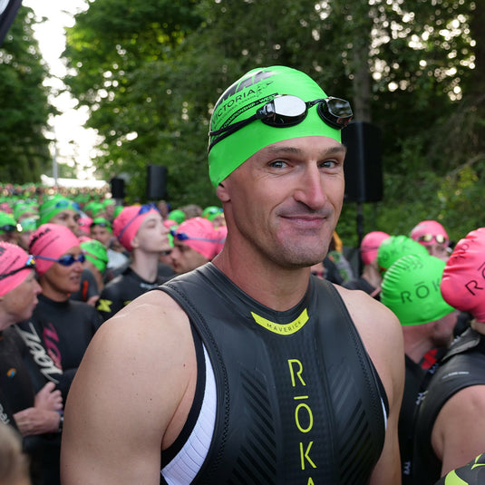 Stephen in a wetsuit before an Ironman race