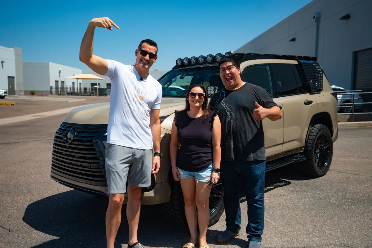Korey C. picking up the custom Lexus LX 700h Overtrail in Arizona on Winner Day