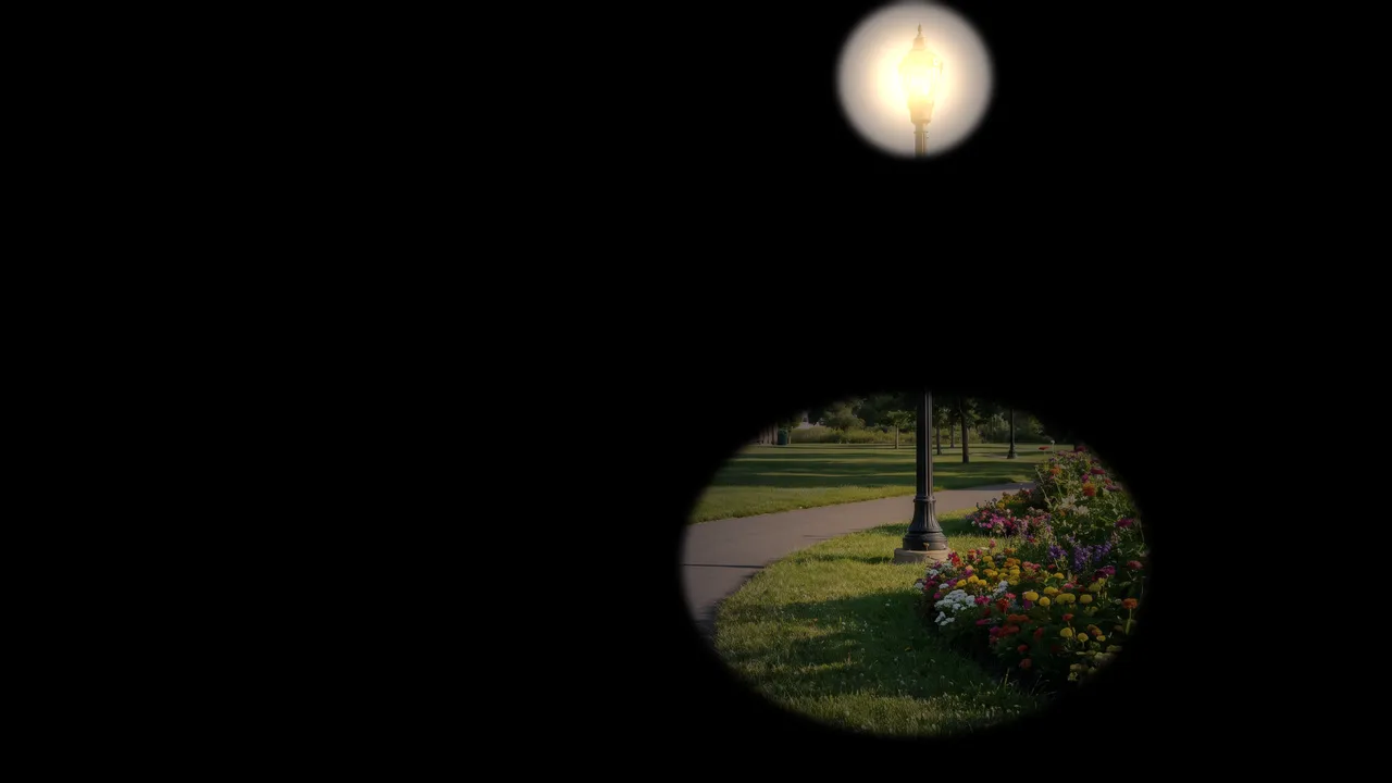 Only the lamp head and the pool of light beneath it; everything else is black.