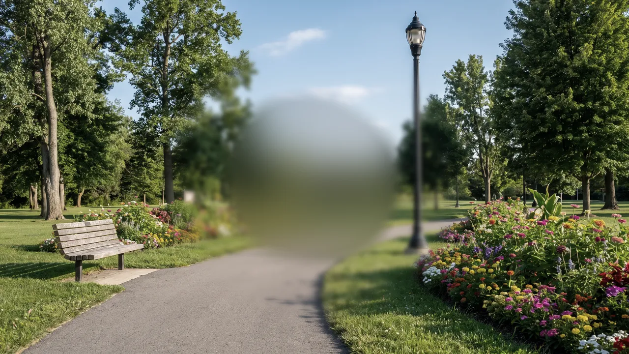 The scene with a large blurred center.